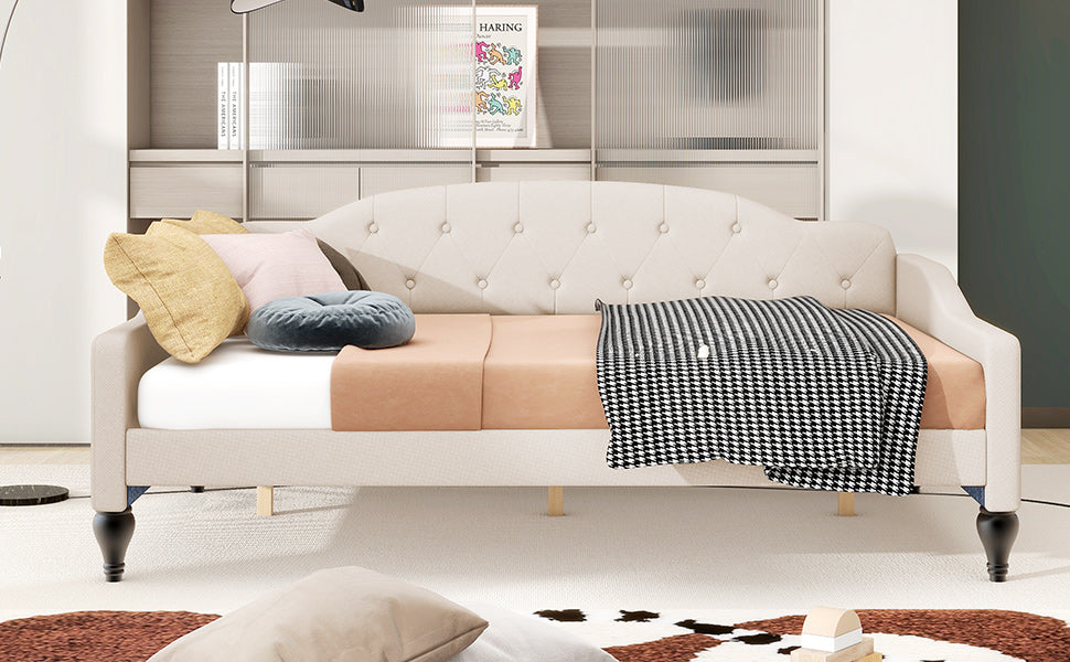 Full Size Upholstered Tufted Daybed Beige - Julia M LifeStyles