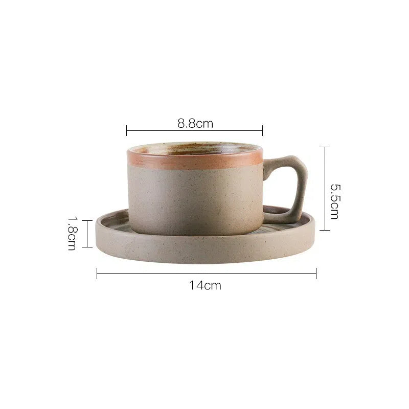 Coarse pottery coffee cup and plate set creative handmade retro coffee cup artistic cup plate milk cup Julia M Home & Kitchen
