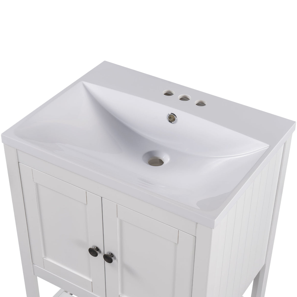 24" White Modern Sleek Bathroom Vanity Elegant Ceramic Sink with Solid Wood Frame Open Style Shelf Julia M Home & Kitchen