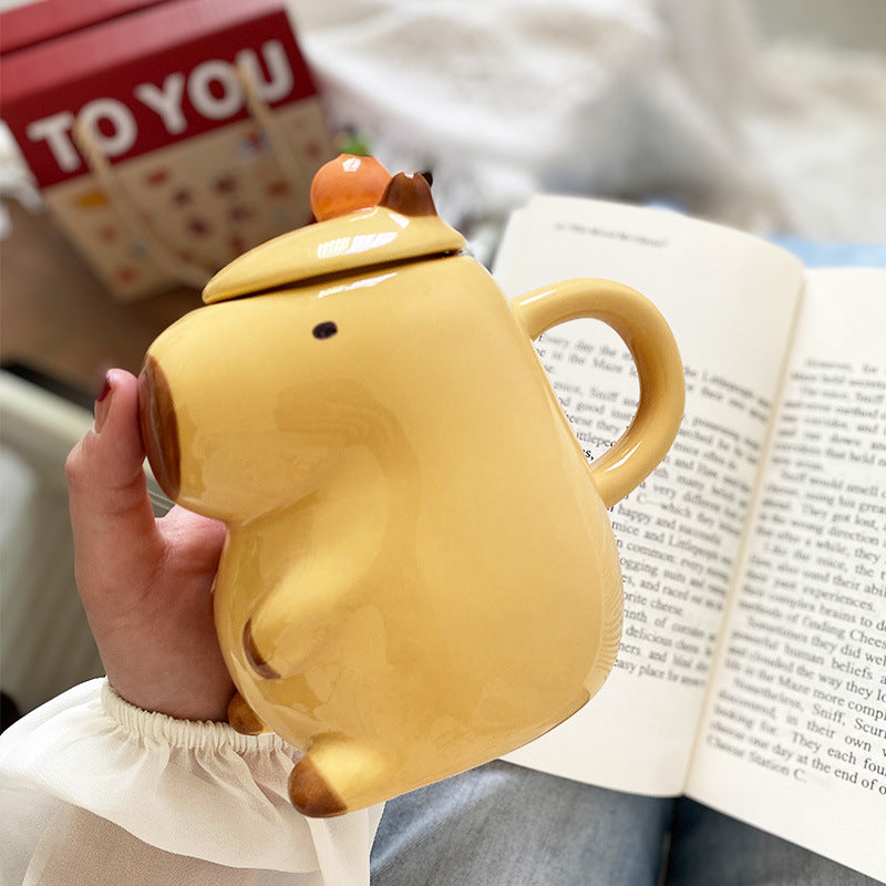 Fun 3D Capybara Mug Pair:3D capybara - designed mugs with handles & lids. A wonderful gift choice for girls. Julia M Home & Kitchen