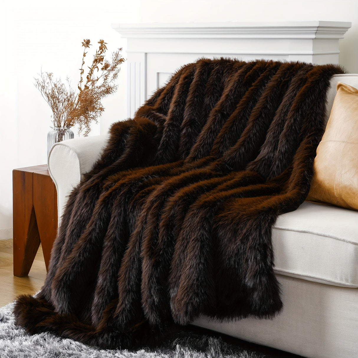 Luxury Black Faux Fur Throw Blanket for Couch, Chair, and Bed Julia M LifeStyles
