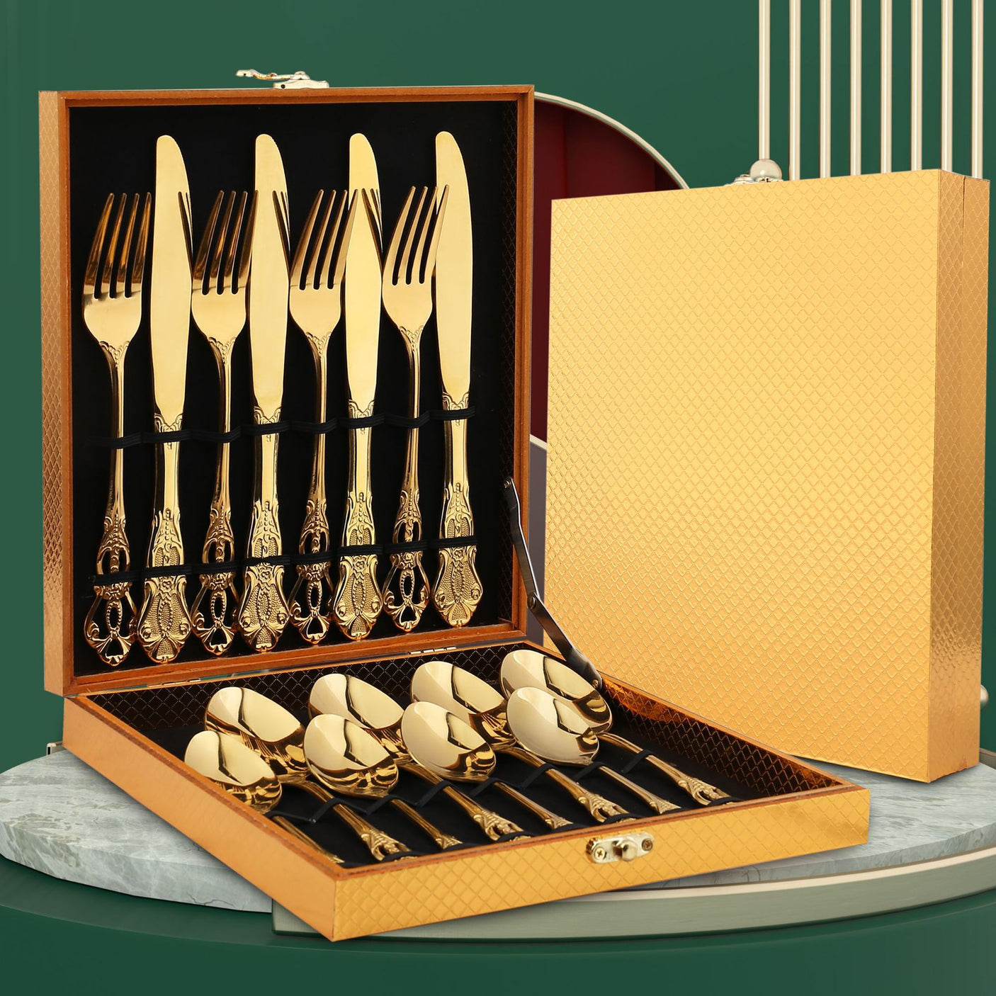 410 Royal Court European Stainless Steel 24-Piece Tableware Set in Wooden Box