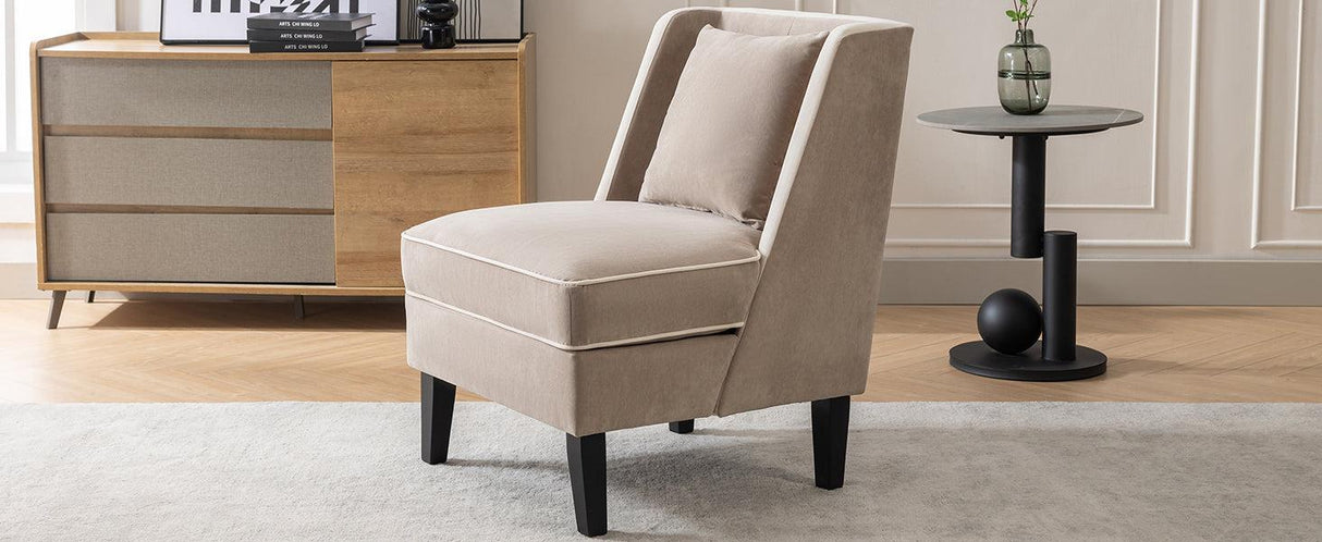 Velvet Upholstered Accent Chair with Cream Piping, Tan and Cream - Julia M LifeStyles