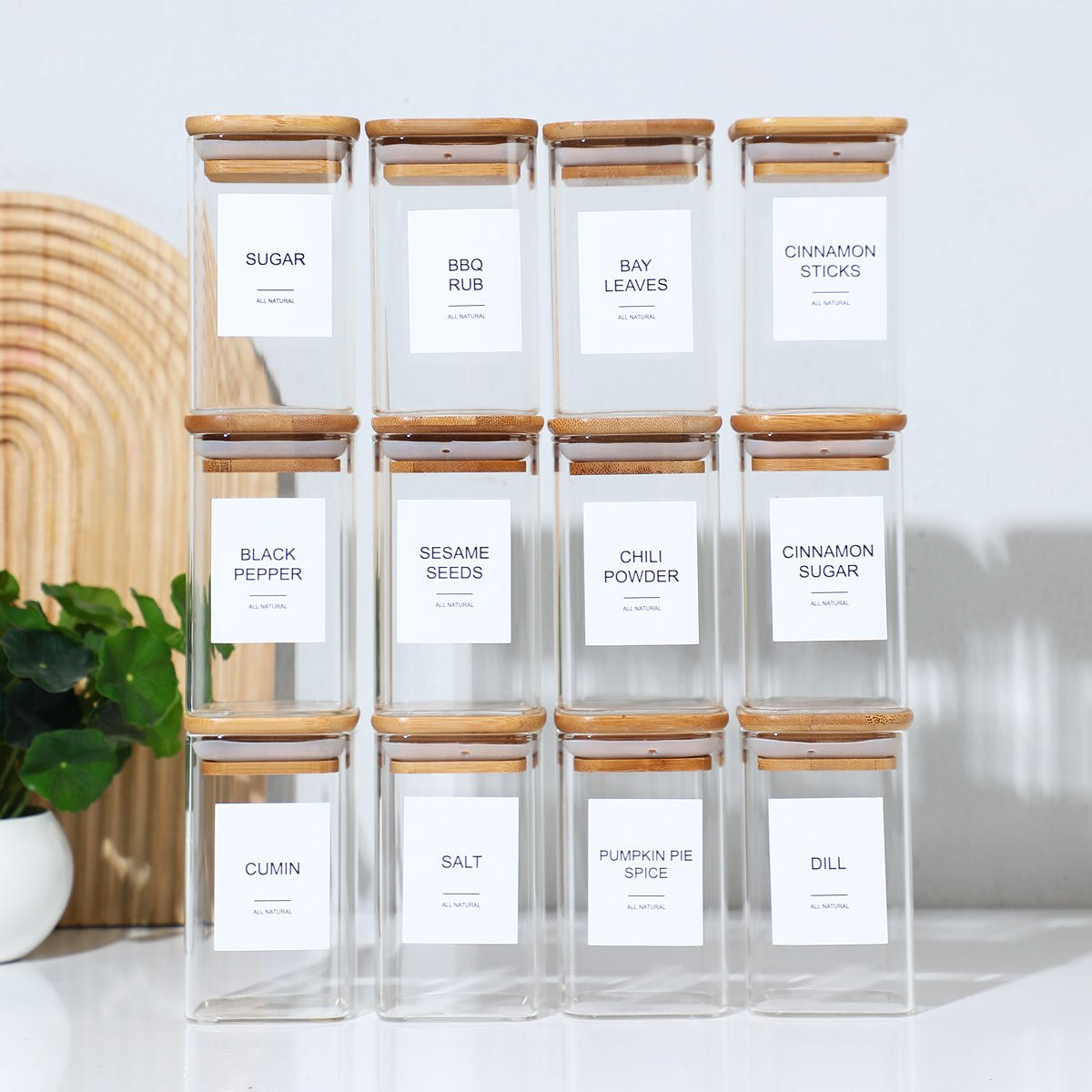 12-Piece Heat-Resistant Glass Spice Jar Set with Stickers - Julia M LifeStyles