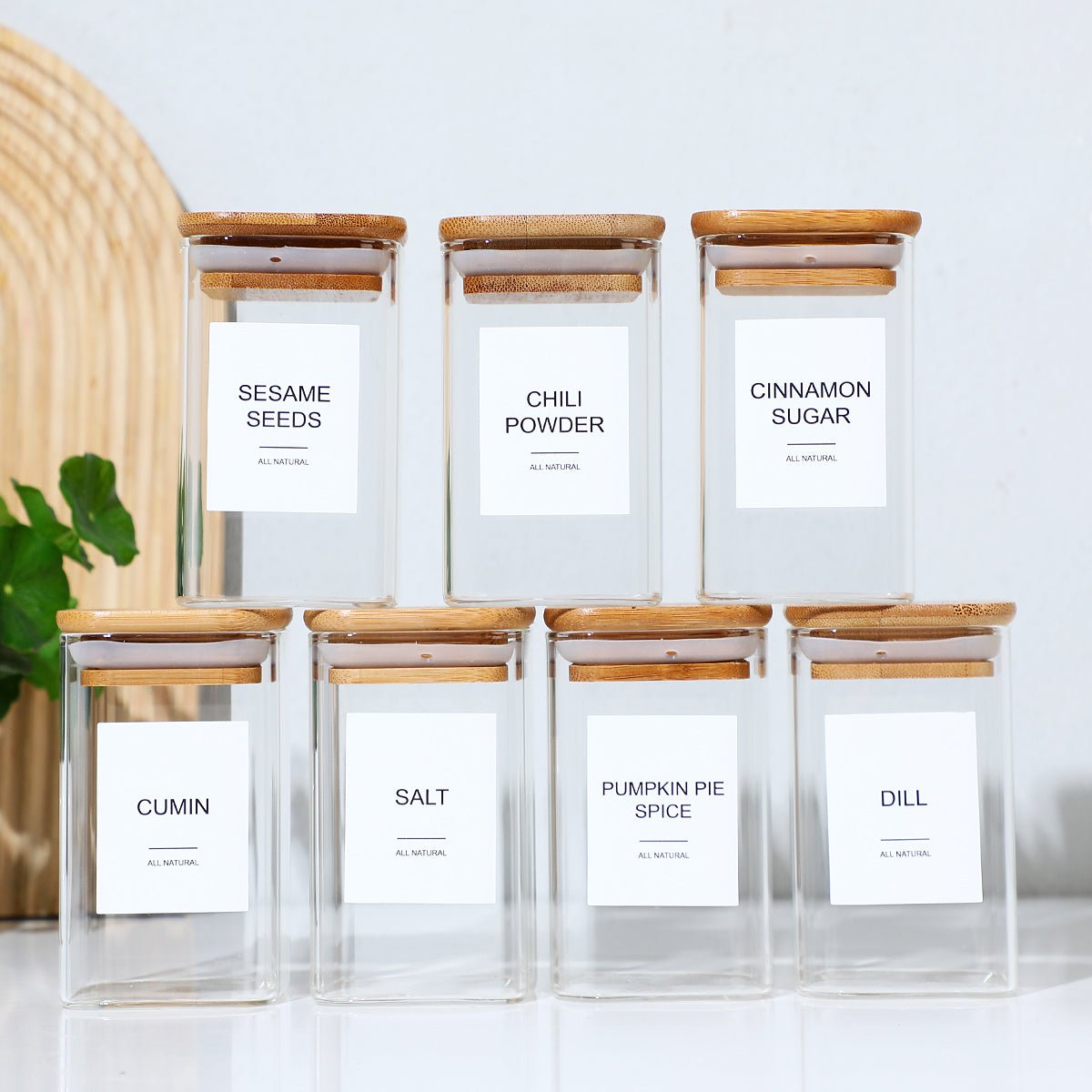 12-Piece Heat-Resistant Glass Spice Jar Set with Stickers - Julia M LifeStyles