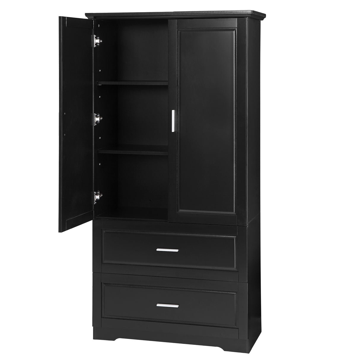 Tall Bathroom Storage Cabinet, Cabinet with Two Doors and Drawers, Adjustable Shelf, MDF Board, Black - Julia M LifeStyles