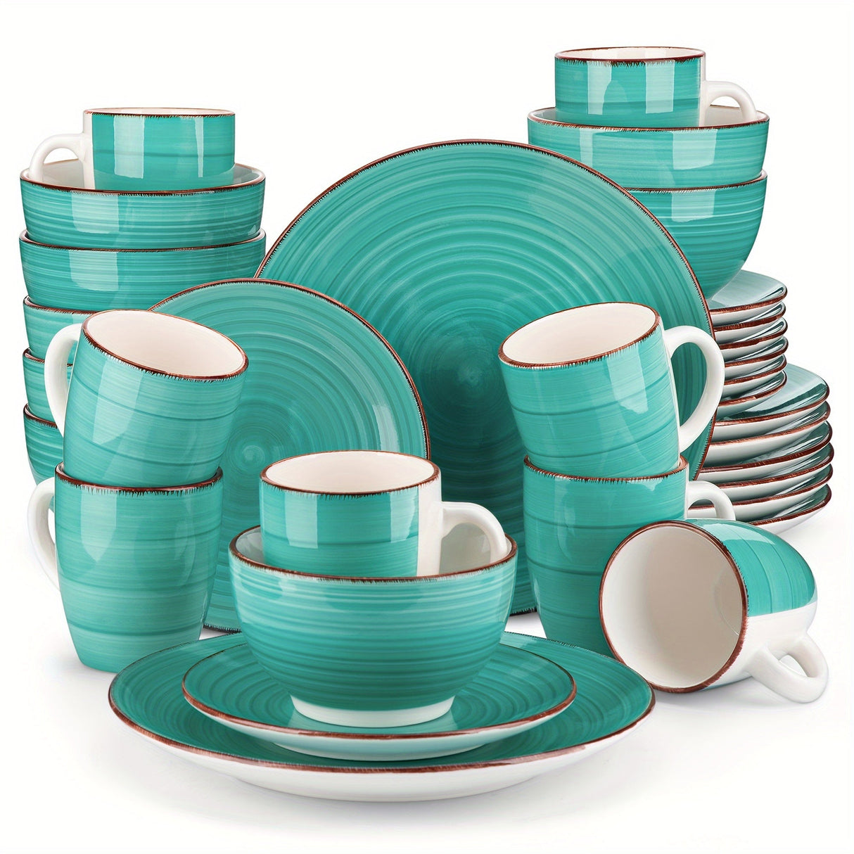 Artisanal 32-Piece Handpainted Stoneware Dinnerware Set for 8 – Scratch-Resistant & Dishwasher Safe Julia M LifeStyles