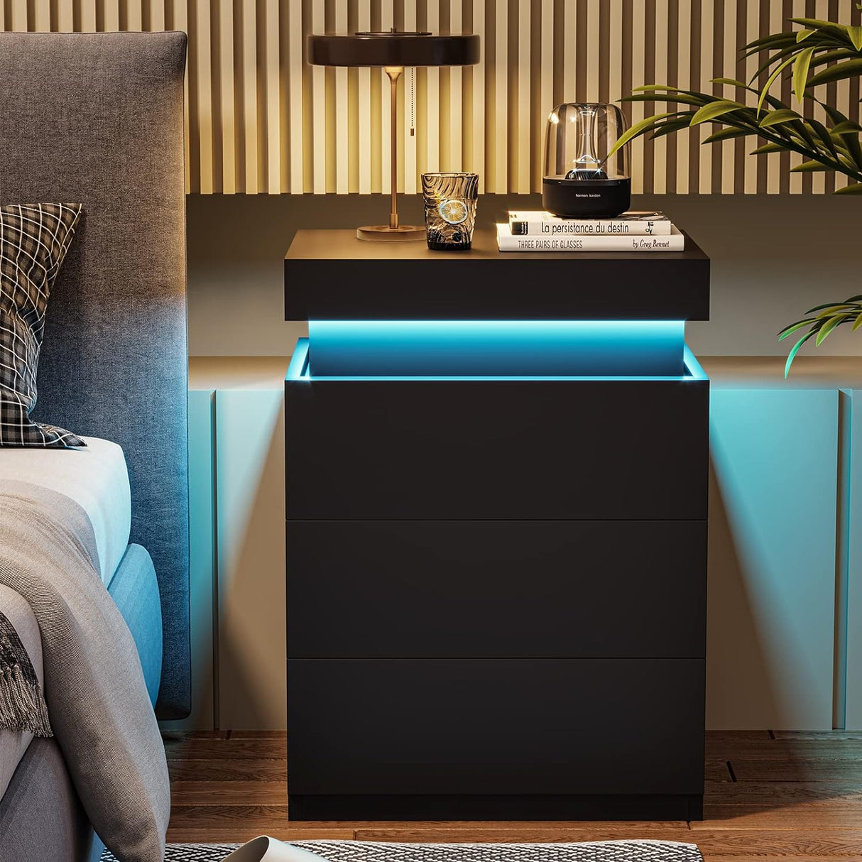 LED Black Nightstand Modern Multi-Colour LED Night Table Bedside Tables for Bedroom, Living Room - Julia M LifeStyles