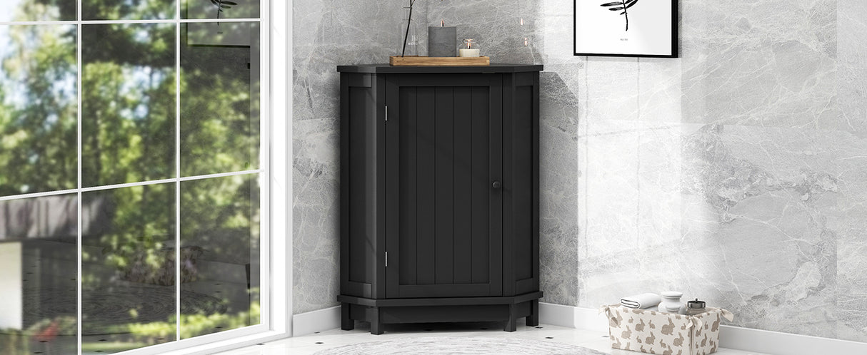 Black Bathroom Cabinet Triangle Corner Storage Cabinet with Adjustable Shelf Modern Style MDF Board - Julia M LifeStyles