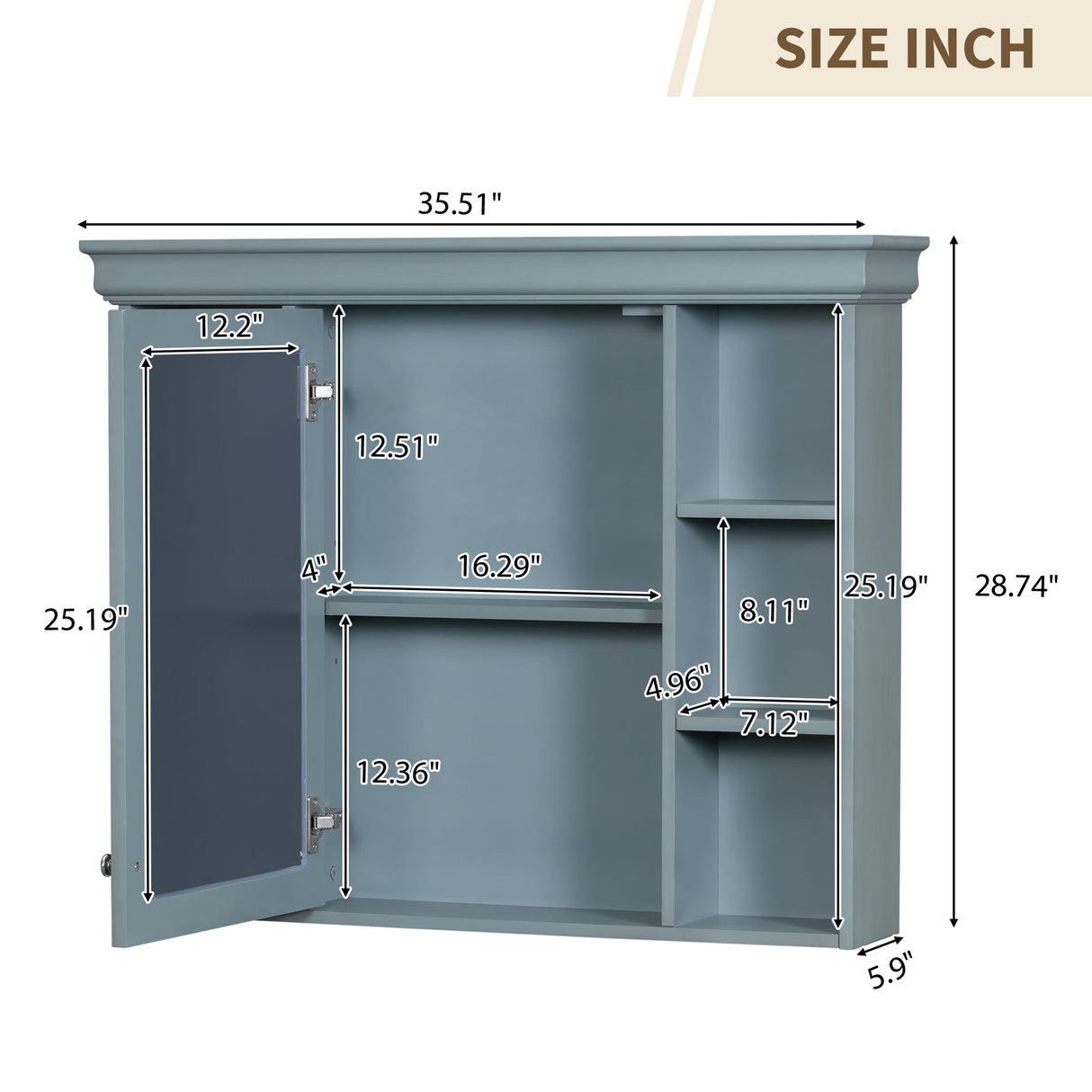 35 ''x 28' 'blue wall mounted bathroom storage cabinet with mirror door and medication cabinet with 6 open shelves Julia M Home & Kitchen