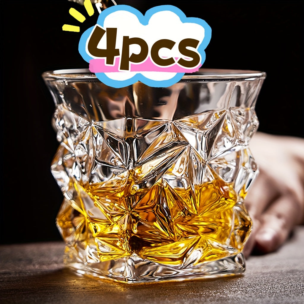 European Crystal Glassware Set of 4 - Whiskey & Cocktail Cups for Bar, Restaurant, and Home Use - Elegant Glass Drinking Glasses with Glass Outer Material - Julia M LifeStyles