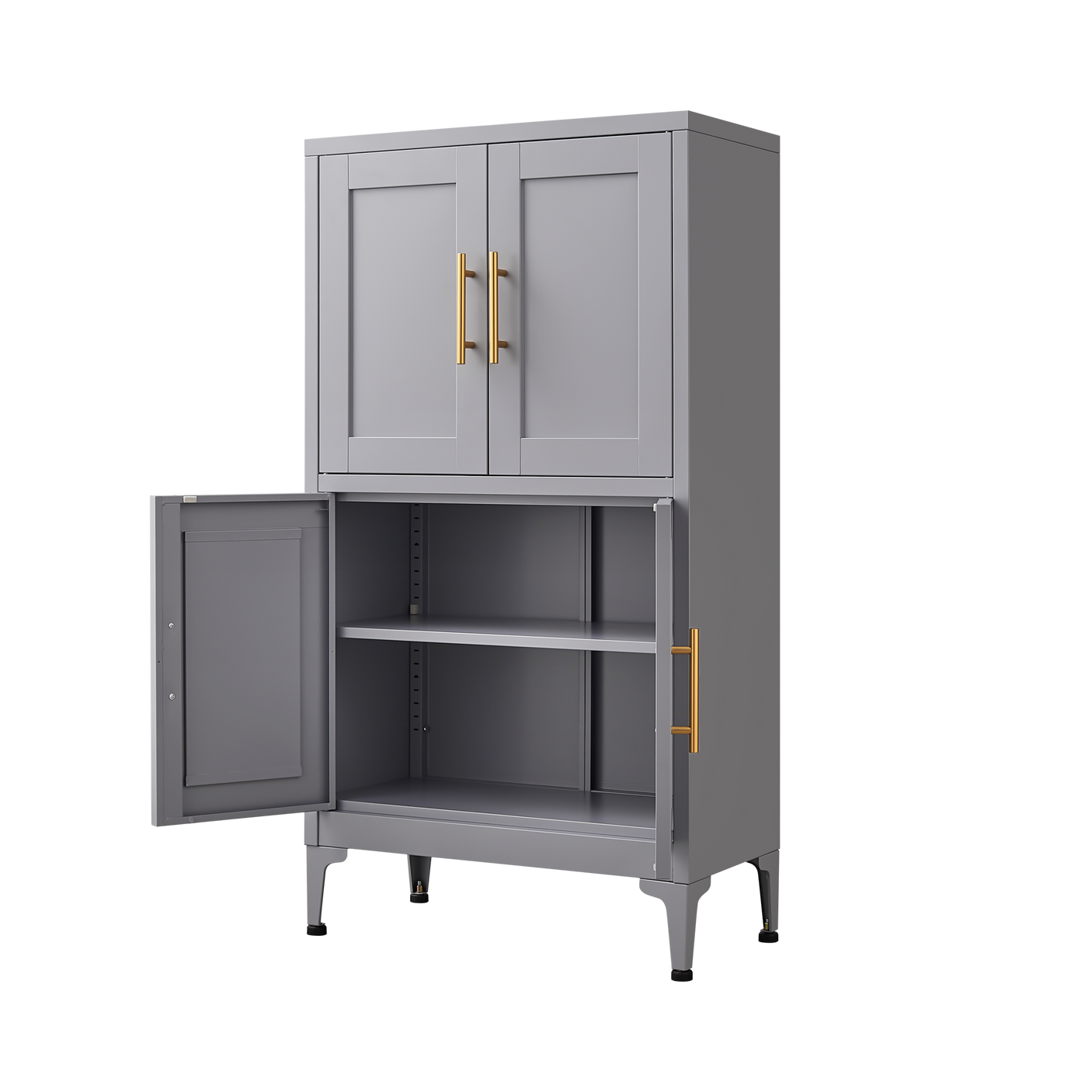 Grey metal kitchen storage cabinet, kitchen pantry storage cabinet with door and shelf, adjustable leveling feet eprolo