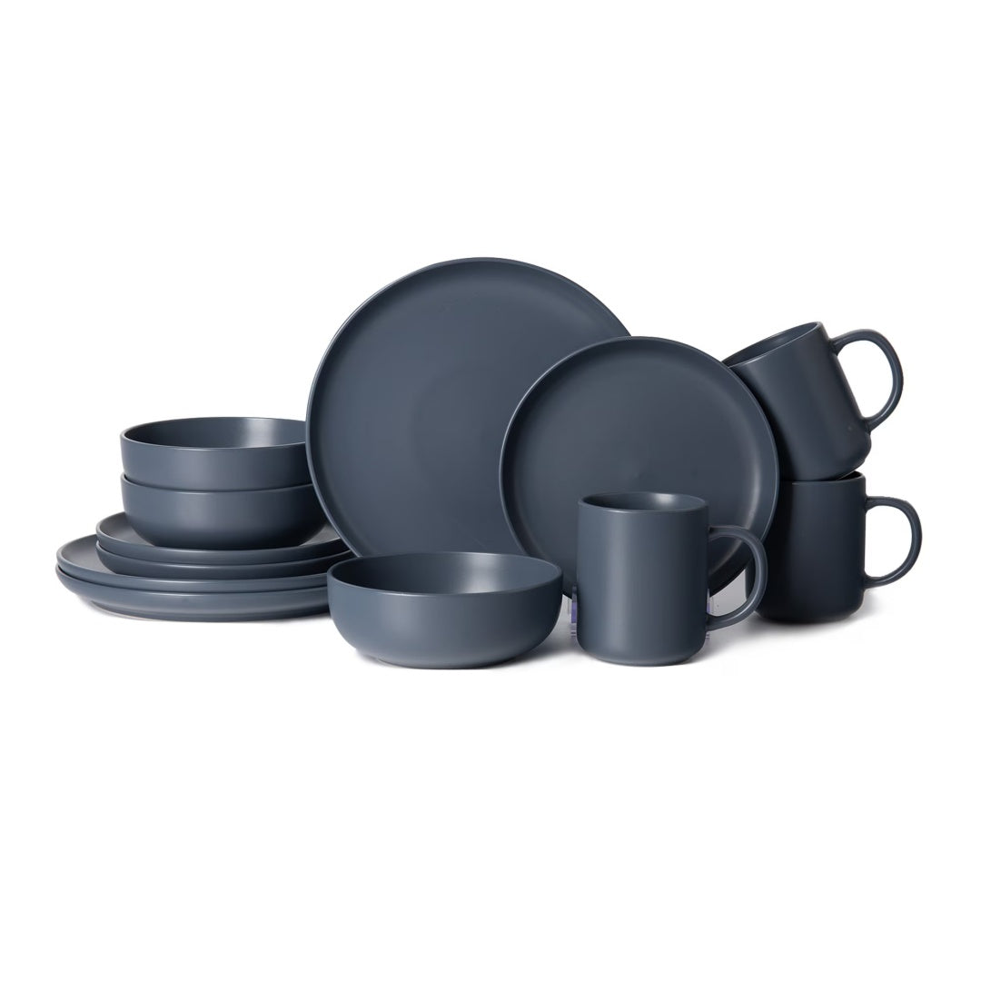 Premium 12-Piece Blue Stoneware Dinnerware Set with Mugs – Elegant Matte Glaze, Microwave & Dishwasher Safe