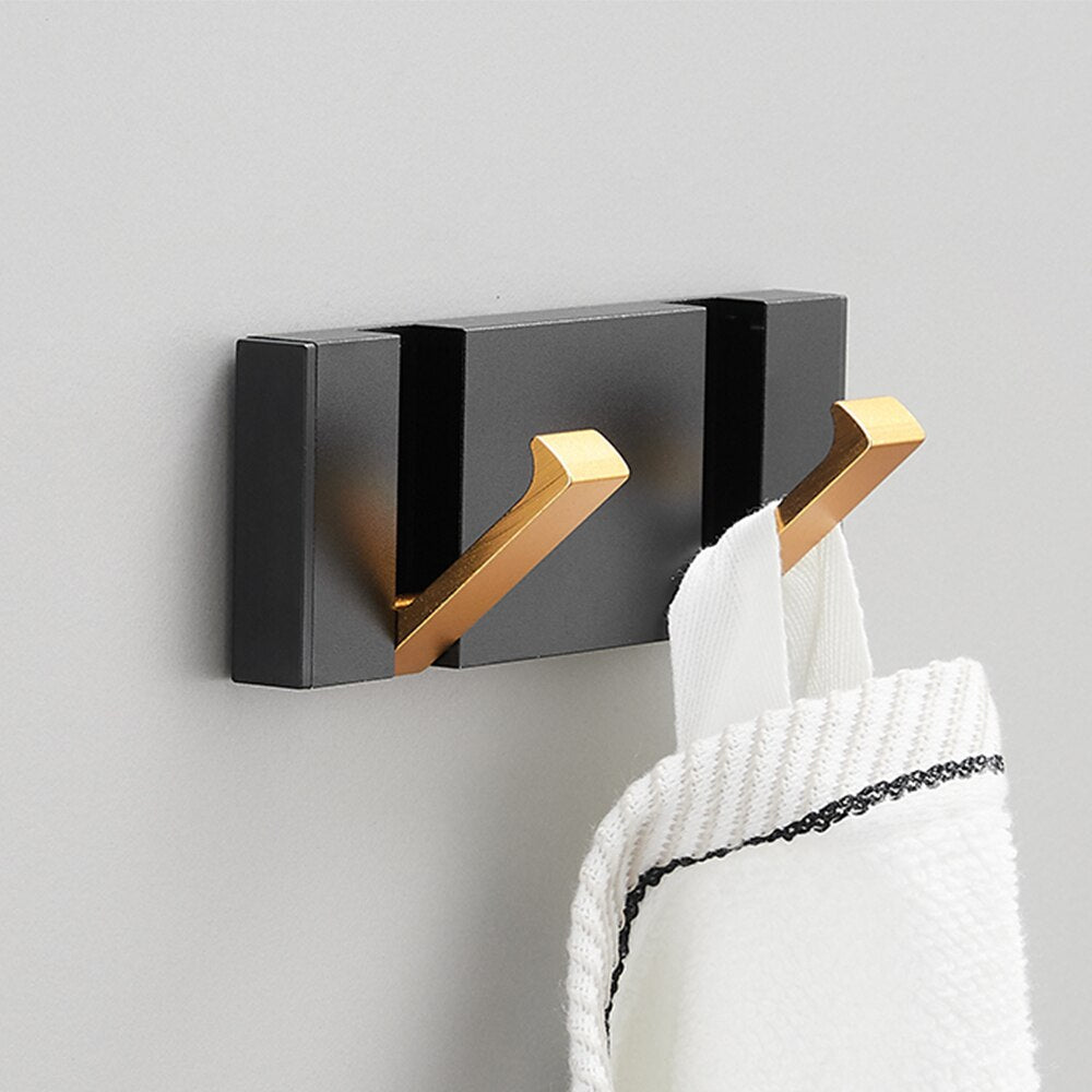Folding Towel Hanger 2ways Installation Wall Hooks Coat Clothes Holder for Bathroom Kitchen Bedroom Hallway, Black Gold - Julia M LifeStyles