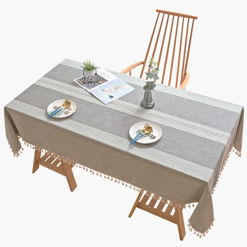 Nordic Christmas Table Cloth Hollow Tassel Table Cloth Solid Color Long Stripe Jacquard Table Cloth Tea Table Mat Cotton Linen Julia M Home & Kitchen