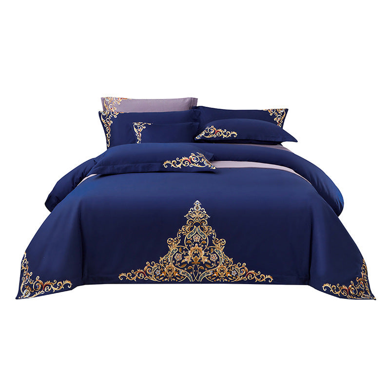 Blue Embroidered Cotton Matte 4-piece Set Julia M Home & Kitchen