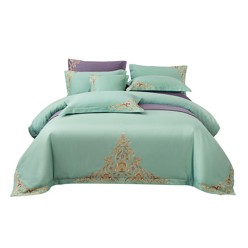 Blue Embroidered Cotton Matte 4-piece Set Julia M Home & Kitchen