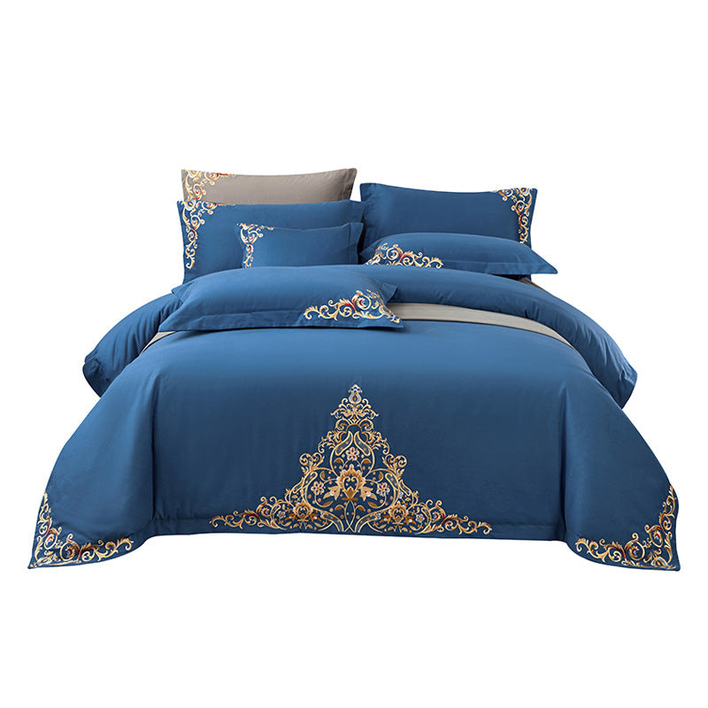Blue Embroidered Cotton Matte 4-piece Set Julia M Home & Kitchen