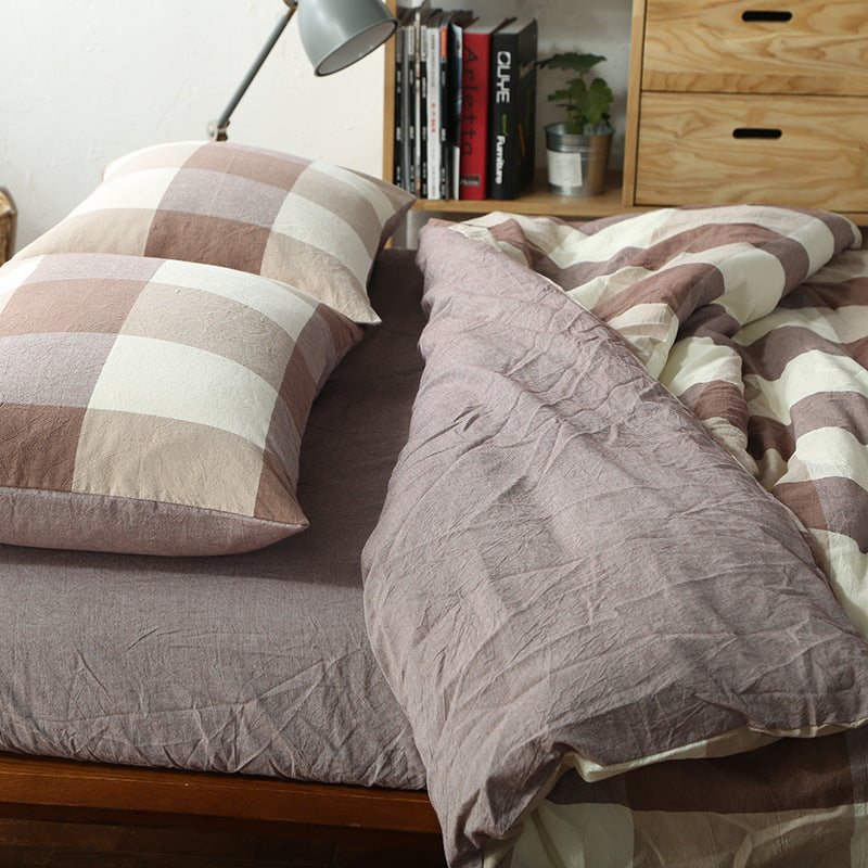 Washed Cotton Four-piece bedding Checked set
