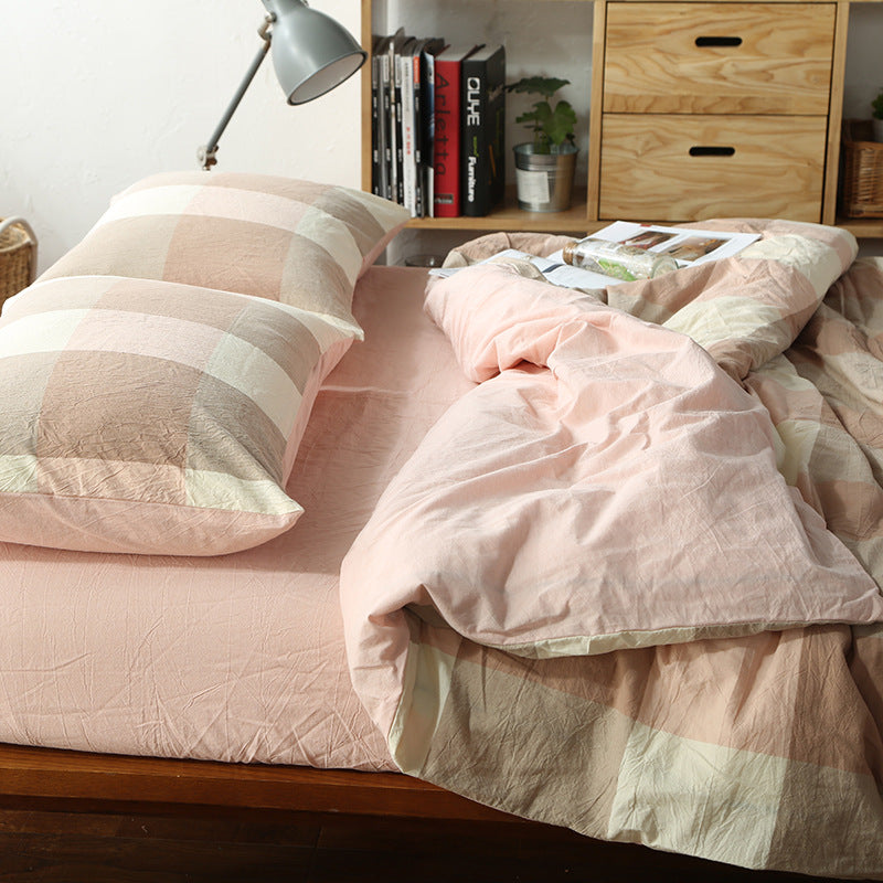 Washed Cotton Four-piece bedding Checked set