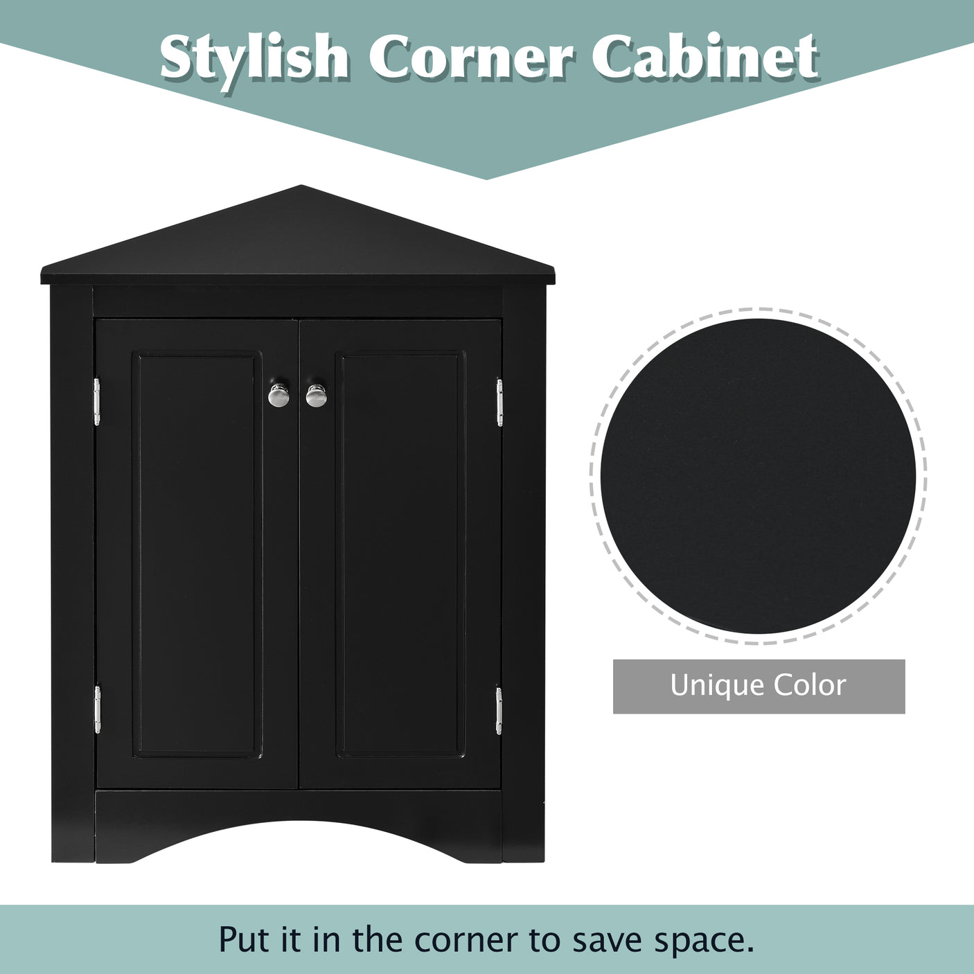 Black Triangle Bathroom Storage Cabinet with Adjustable Shelves, Freestanding Floor Cabinet for Home Kitchen - Julia M LifeStyles