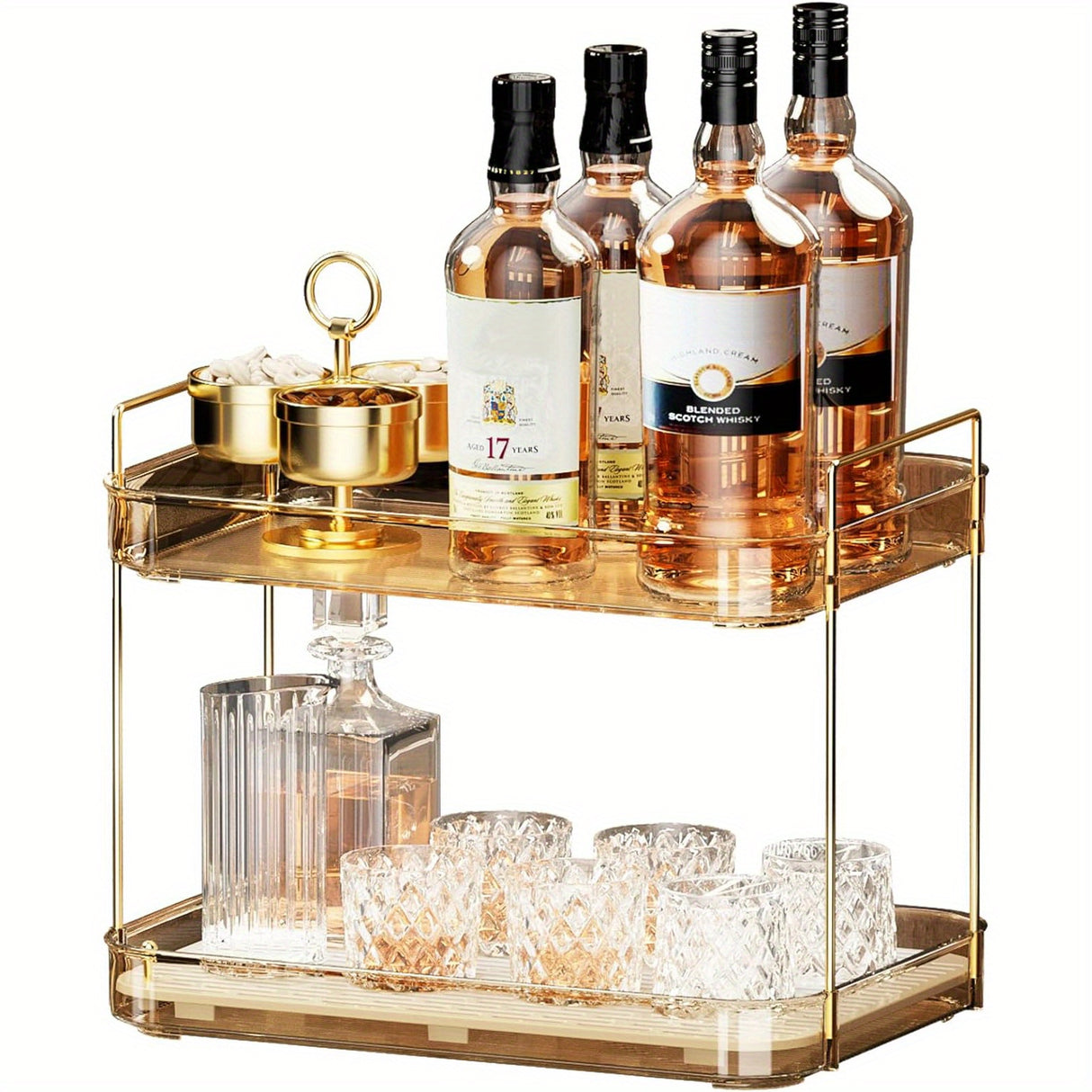 Versatile Whiskey & Glassware Organizer Tray - Perfect for Kitchen, Bathroom Countertops | Includes Drain Board & Spice Rack - Julia M LifeStyles