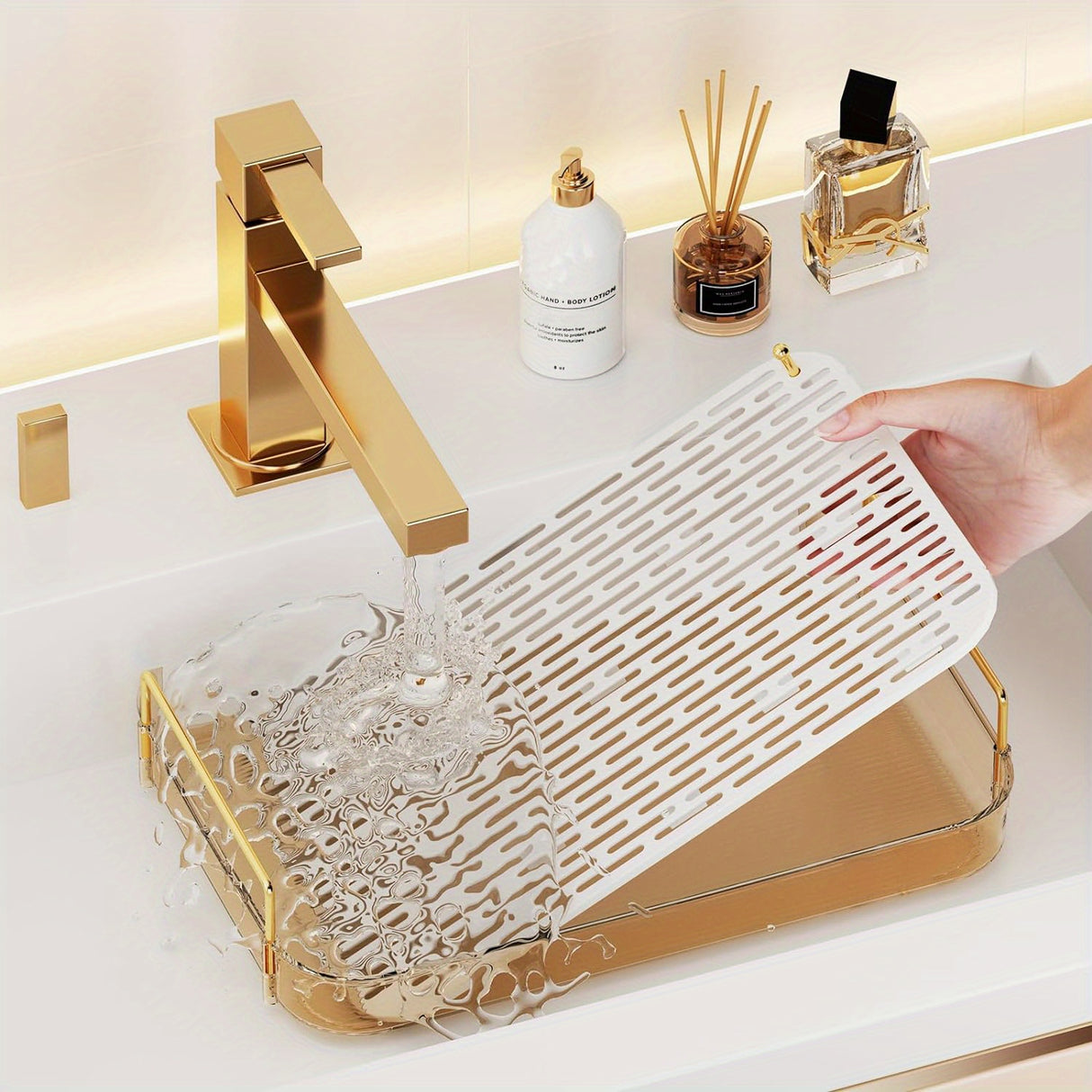 Versatile Whiskey & Glassware Organizer Tray - Perfect for Kitchen, Bathroom Countertops | Includes Drain Board & Spice Rack - Julia M LifeStyles