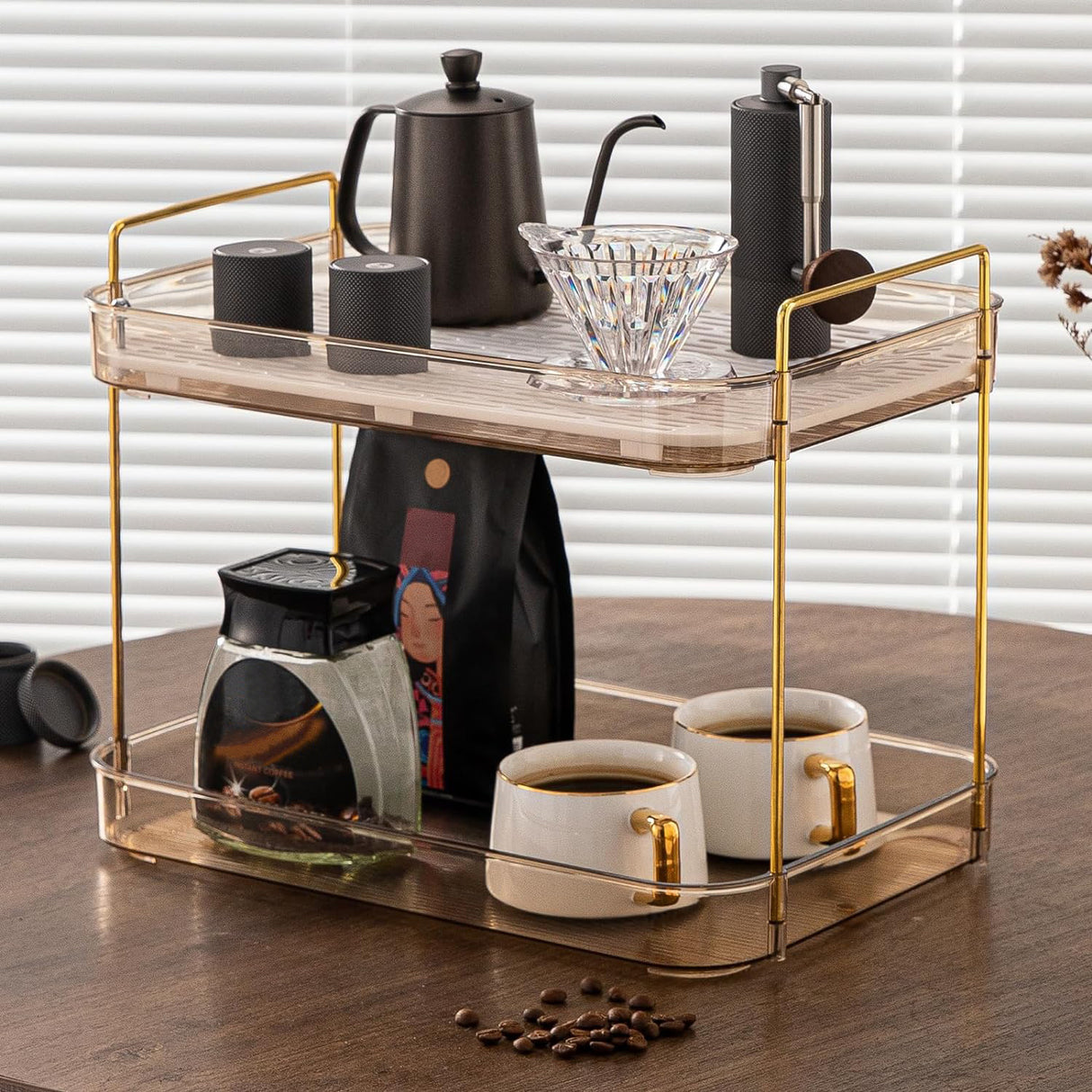 Versatile Whiskey & Glassware Organizer Tray - Perfect for Kitchen, Bathroom Countertops | Includes Drain Board & Spice Rack - Julia M LifeStyles