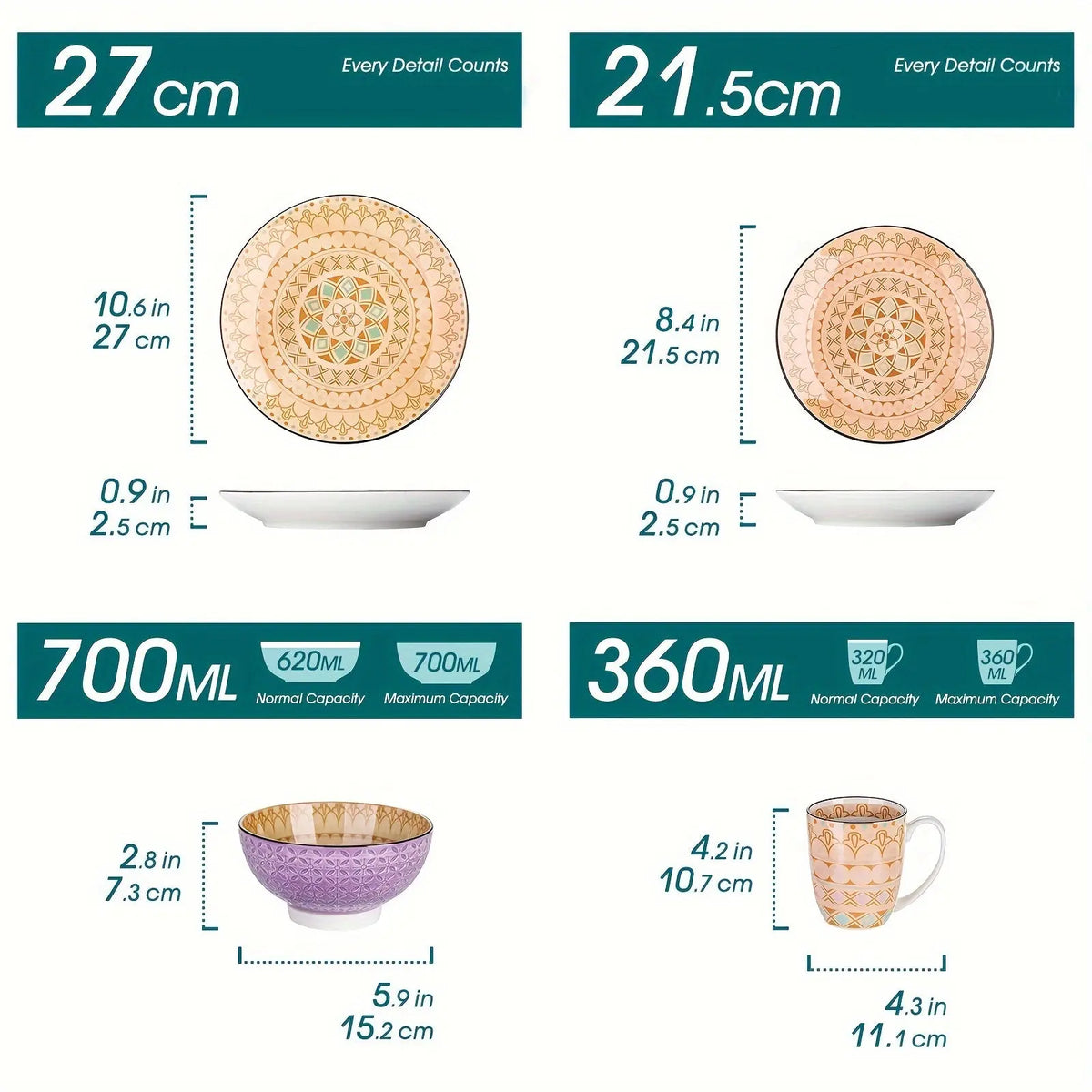 Japanese Style Porcelain Dinnerware Set - 16 Pcs for 4, Microwave & Dishwasher Safe Julia M LifeStyles
