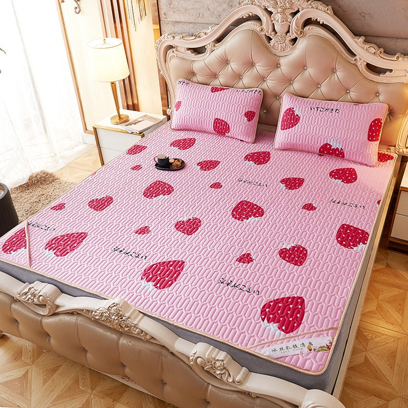 Summer Bed Sheet Ice Silk Mat Soft and Comfortable Latex Mattress Bedding Three-piece Breathable Mat for Comfortable Sleep - Julia M LifeStyles