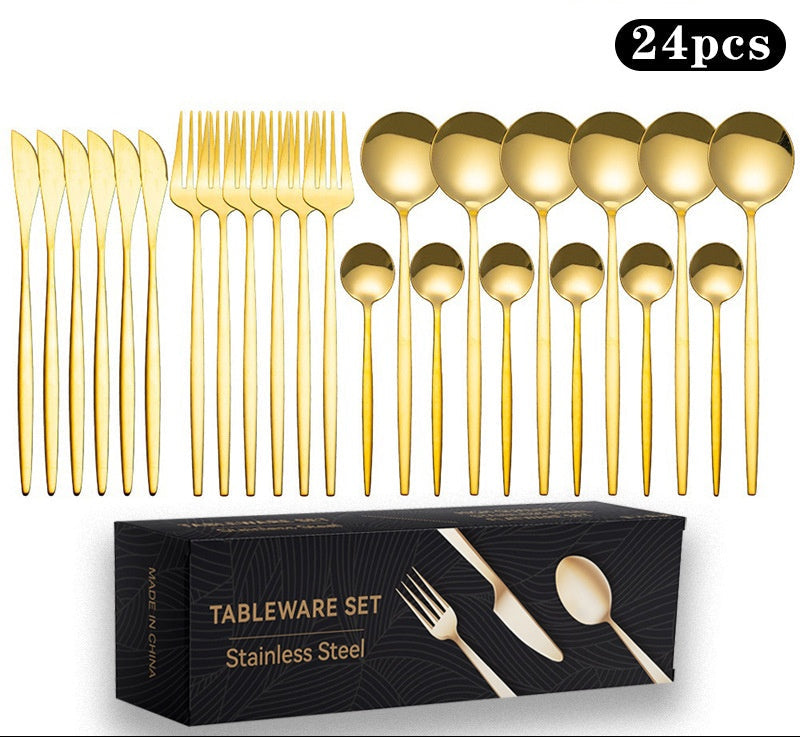 Cutlery Set Stainless Steel Knife Fork Set 24-Piece Tableware Set Golden Steak Knife Fork Spoon 6-Person Set eprolo