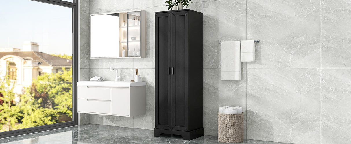 Storage Cabinet with Two Doors for Bathroom, Office, Adjustable Shelf, MDF Board, Black - Julia M LifeStyles