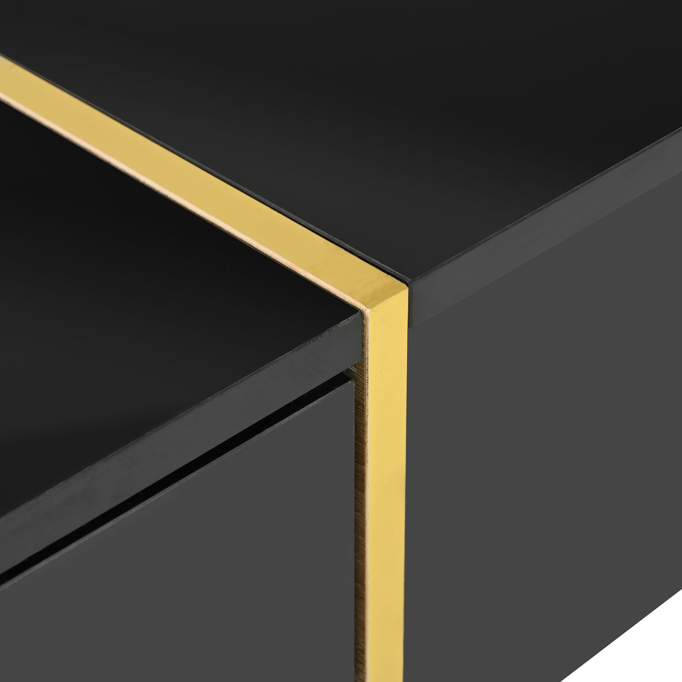 ON-TRANS 47.2 inch x 31.4 inch multifunctional rectangular sofa table with 2 drawers and gold wood grain leg center table, black - Julia M LifeStyles