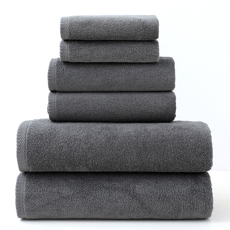 Solid Color Simple Towels 6-piece Cotton Suit