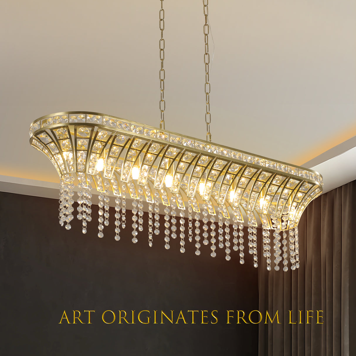 Modern Champagne Gold Kitchen Island Light - Oval Crystal ceiling chandelier Julia M Home & Kitchen