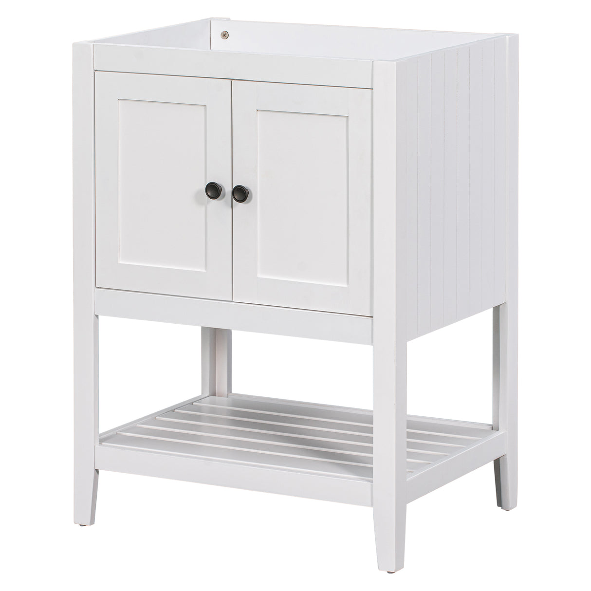 24" Bathroom Vanity Base Only, Soild Wood Frame, Bathroom Storage Cabinet with Doors and Open Shelf, White - Julia M LifeStyles
