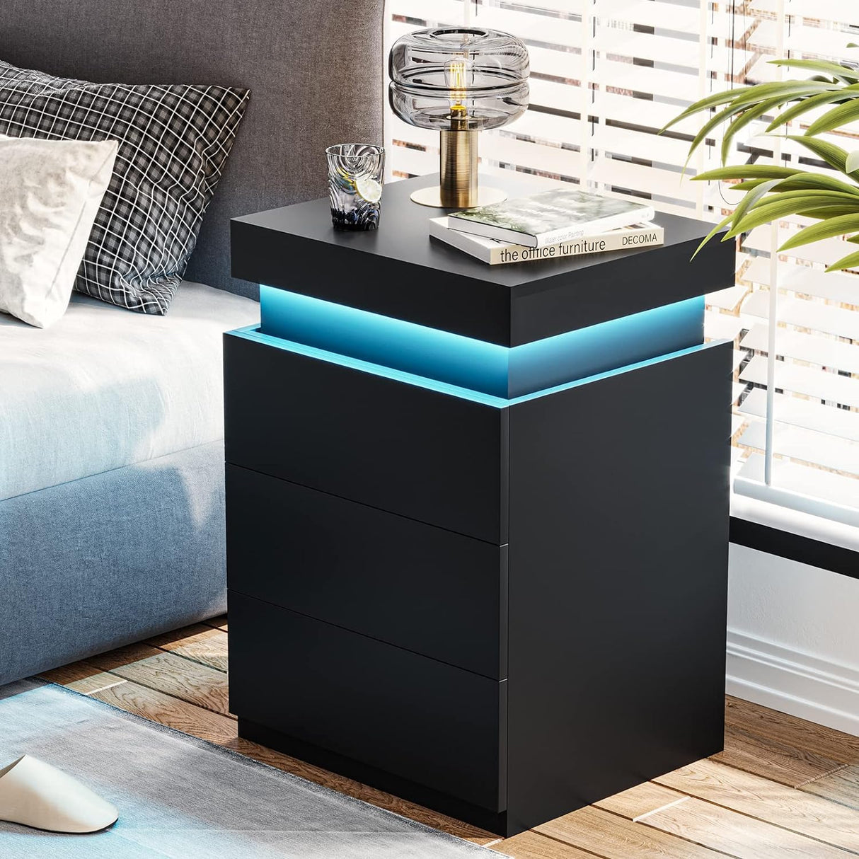 LED Black Nightstand Modern Multi-Colour LED Night Table Bedside Tables for Bedroom, Living Room - Julia M LifeStyles
