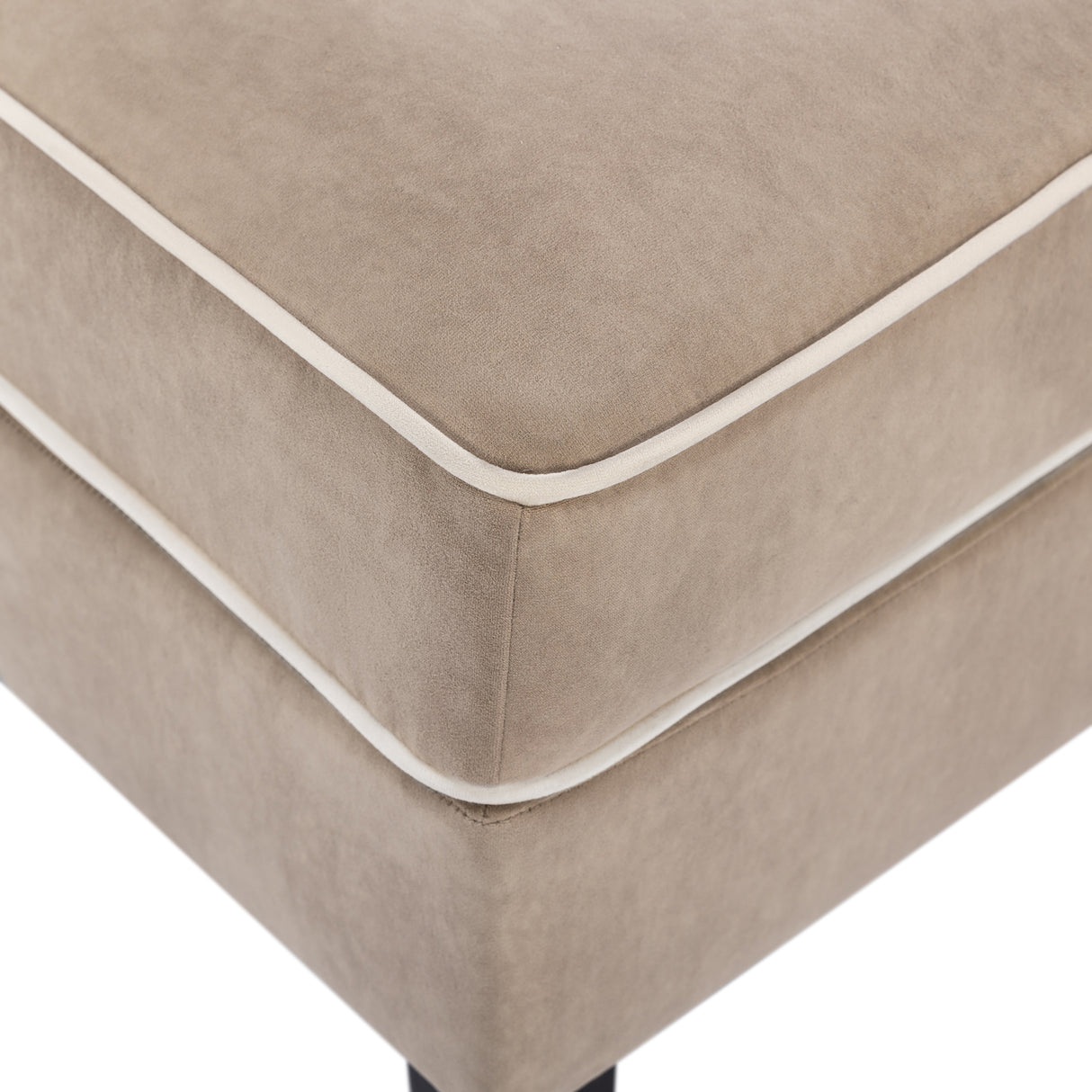 Velvet Upholstered Accent Chair with Cream Piping, Tan and Cream - Julia M LifeStyles