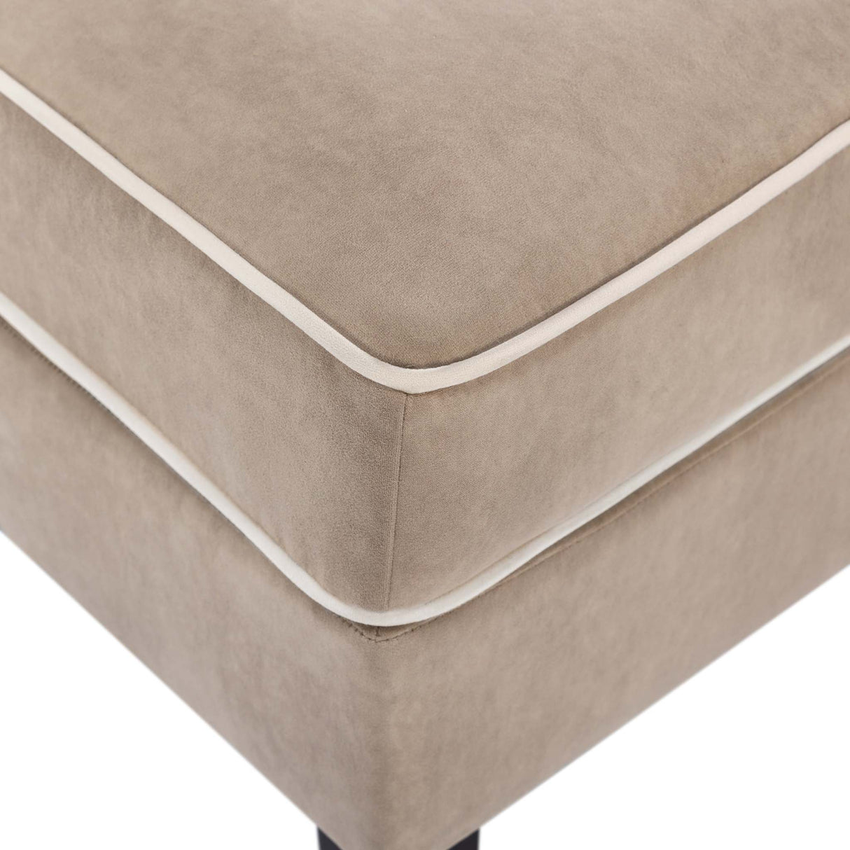 Velvet Upholstered Accent Chair with Cream Piping, Tan and Cream - Julia M LifeStyles
