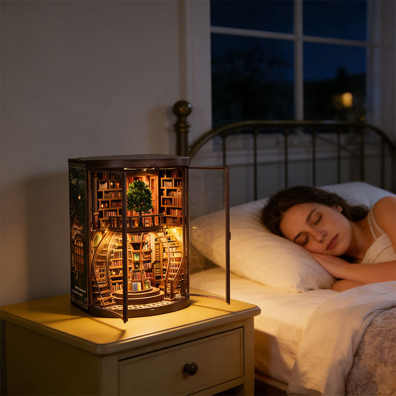 DIY Wooden Book Nook Kit - Miniature Bookend with Wisdom Rings, Home Decor Craft & Birthday Gift Idea