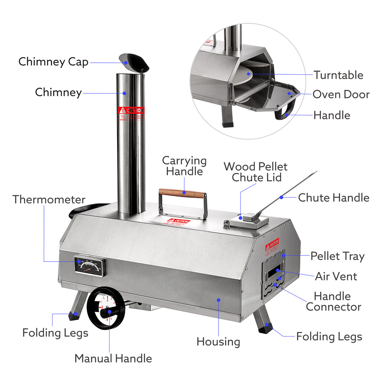 Semi-Automatic Silver 12 Outdoor Pizza Oven Portable Wood Fired Pizza Oven - Julia M LifeStyles