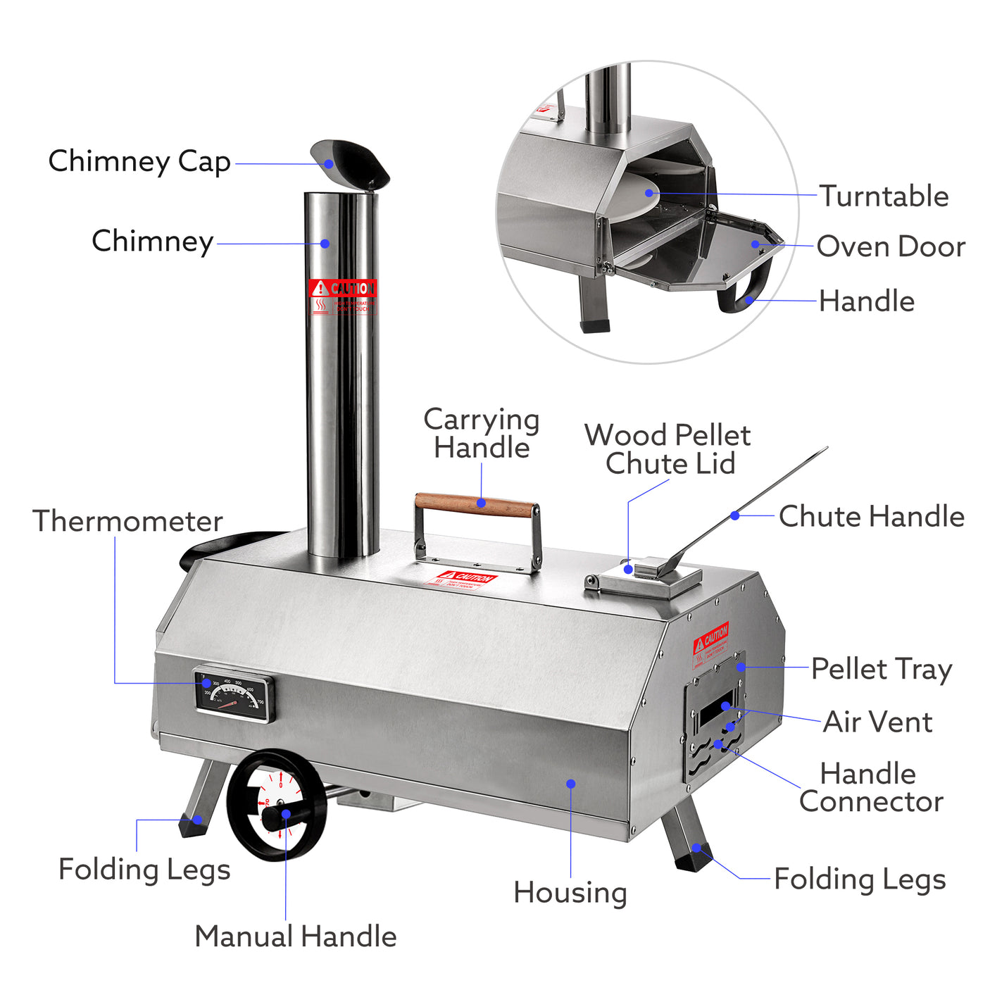 Semi-Automatic Silver 12 Outdoor Pizza Oven Portable Wood Fired Pizza Oven - Julia M LifeStyles