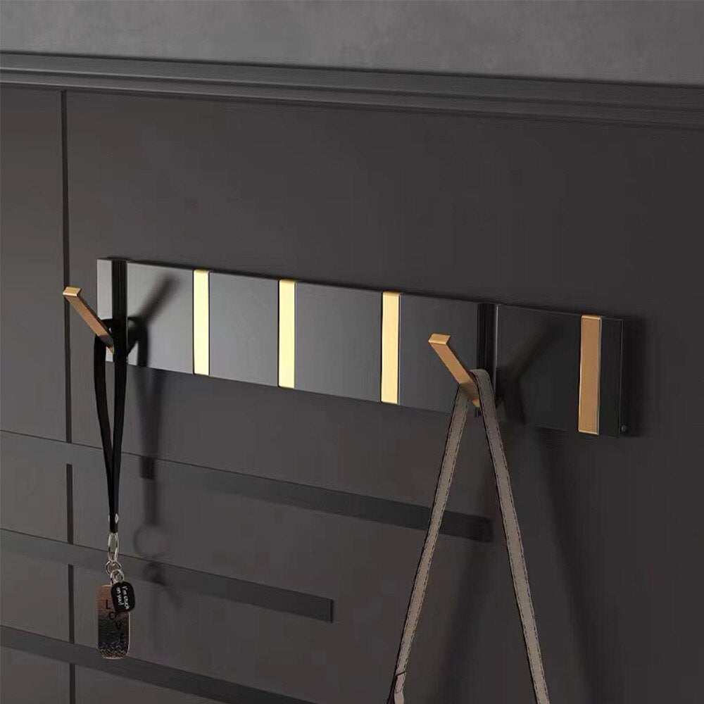 Folding Towel Hanger 2ways Installation Wall Hooks Coat Clothes Holder for Bathroom Kitchen Bedroom Hallway, Black Gold - Julia M LifeStyles