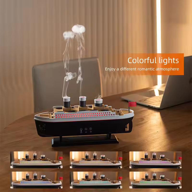 Titanic ship model humidifier (250ml), also an essential oil diffuser with jellyfish smoke ring spray for home aroma. - Julia M LifeStyles