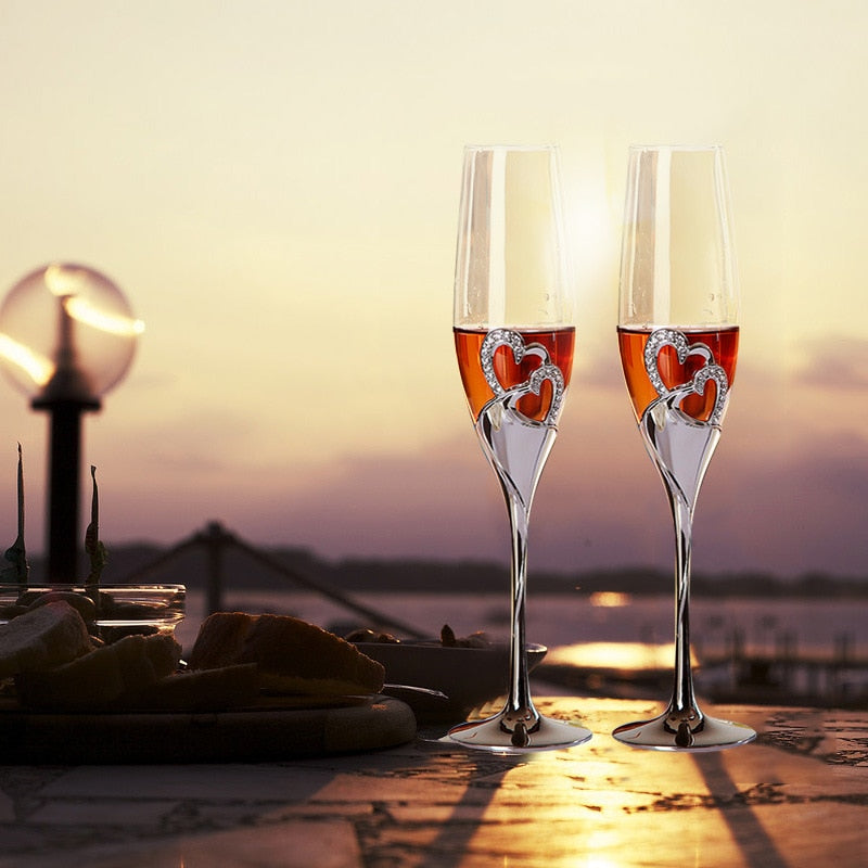 1 Pair Crystal Wedding Toasting Champagne Cups Flutes Glasses Cup Wedding Party Marriage Decoration Bar Tool Julia M Home & Kitchen