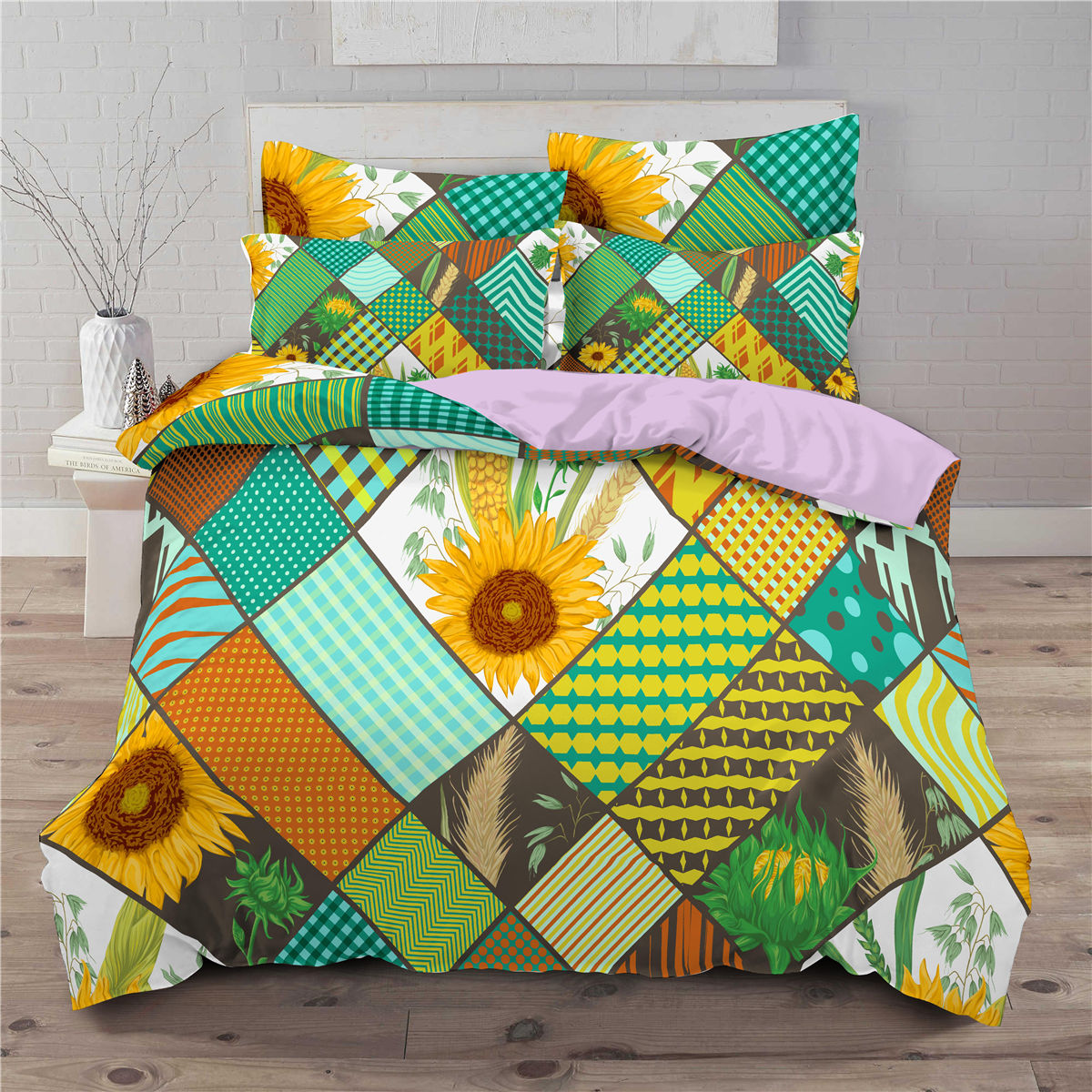 3 piece bedding set with sunflower pattern 3D digital printing quilt set eprolo