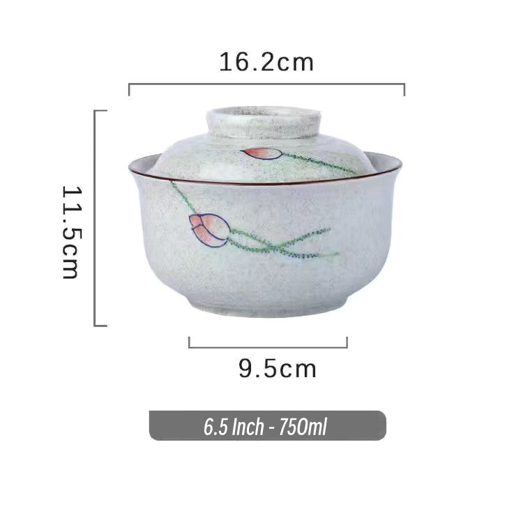 6.5 inch instant noodles bowl with cover bento box student underglaze color ceramic suit Lamian Noodles bowl canteen tableware Julia M Home & Kitchen