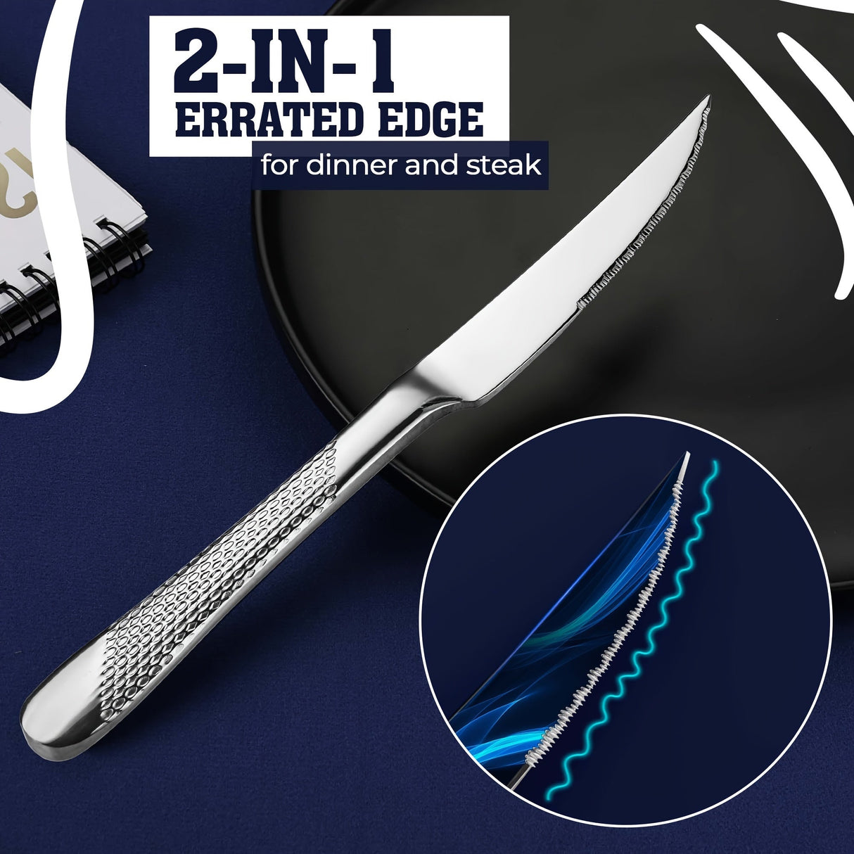 40pcs Modern Hammered Stainless Steel Flatware Set for 8 Julia M LifeStyles