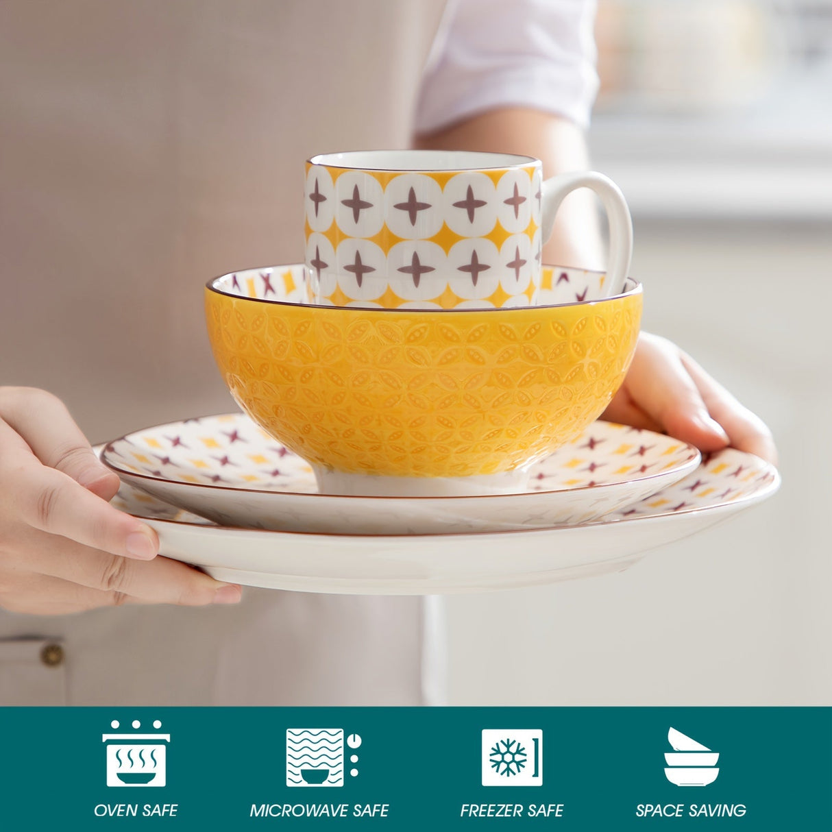 Japanese Style Porcelain Dinnerware Set - 16 Pcs for 4, Microwave & Dishwasher Safe Julia M LifeStyles