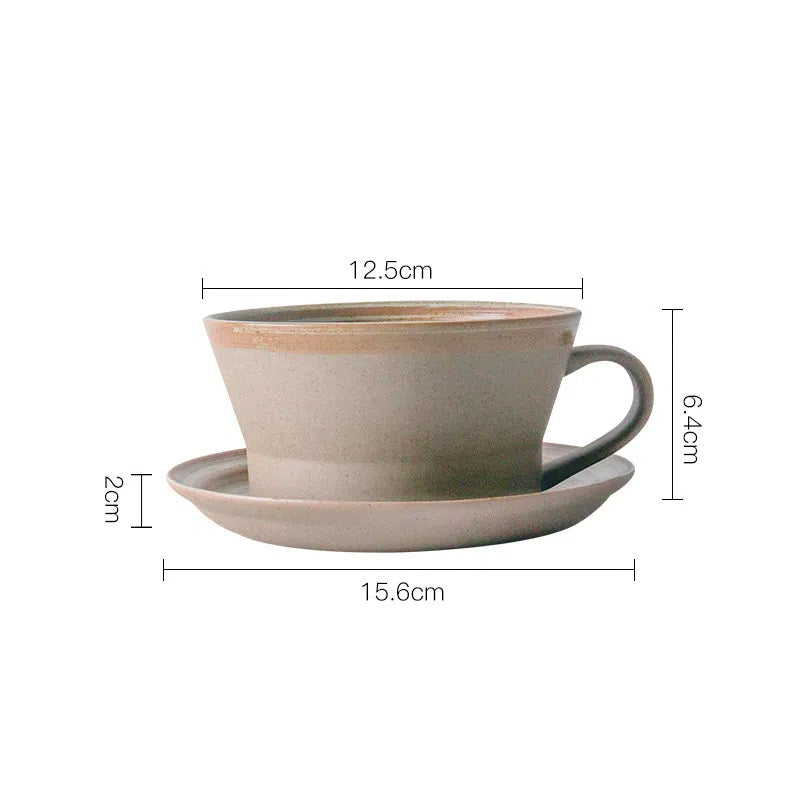 Coarse pottery coffee cup and plate set creative handmade retro coffee cup artistic cup plate milk cup Julia M Home & Kitchen